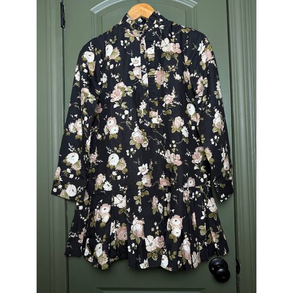 NWT Tuckernuck Midnight Garden Tate Floral Mini Winter Dress Black Cream XS - Picture 3 of 9